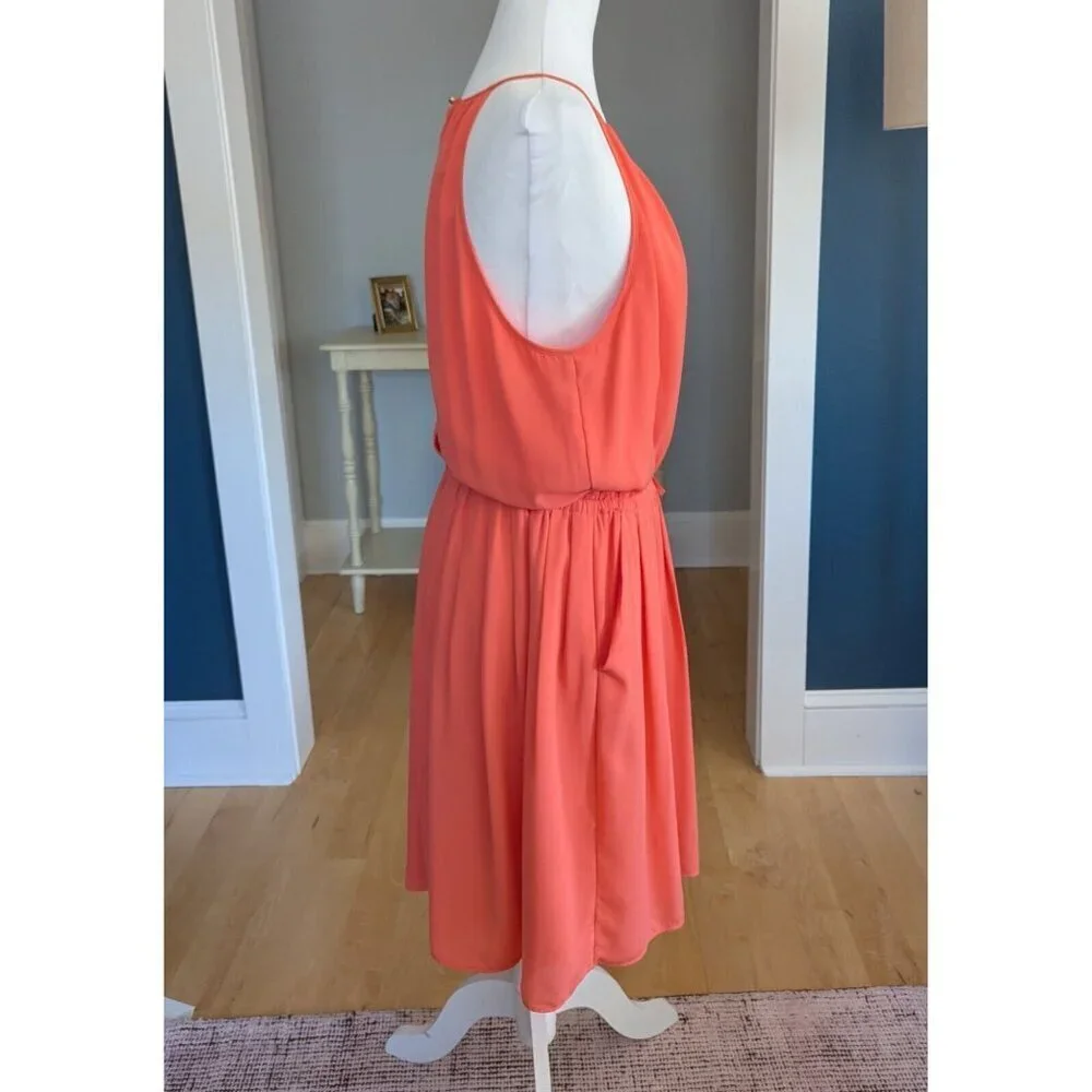 Banana Republic Summer Halter Neck Sleeveless Chiffon Dress Sz 12 Coral Color - Picture 5 of 9